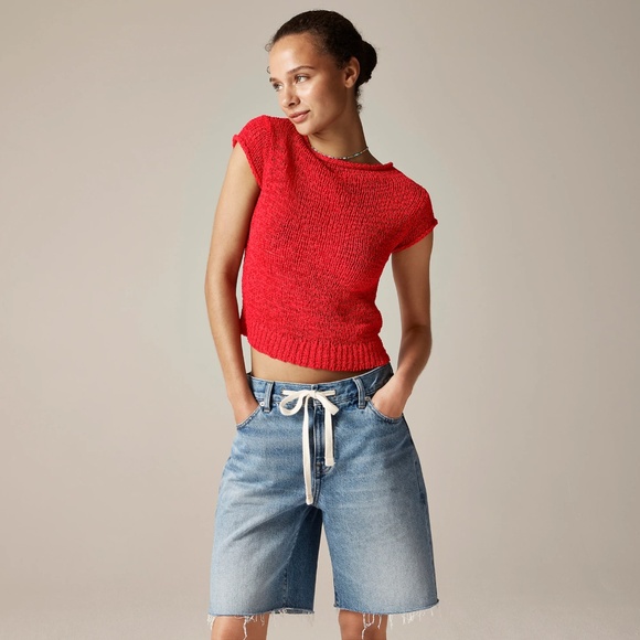New JCREW Size S Montauk Textured Sweater Tee in Vintage Red $89 BZ511 - Picture 1 of 7